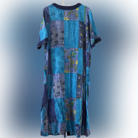 BROWNSTONE STUDIOS size large mixed print maxi dress caftan moo moo button up - Picture 2 of 6